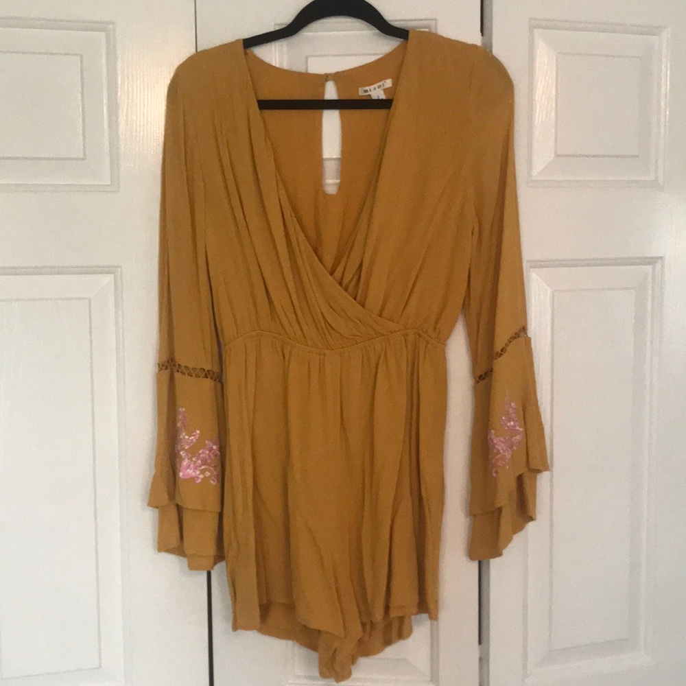 Long Sleeved Romper with Embroidered Flowers